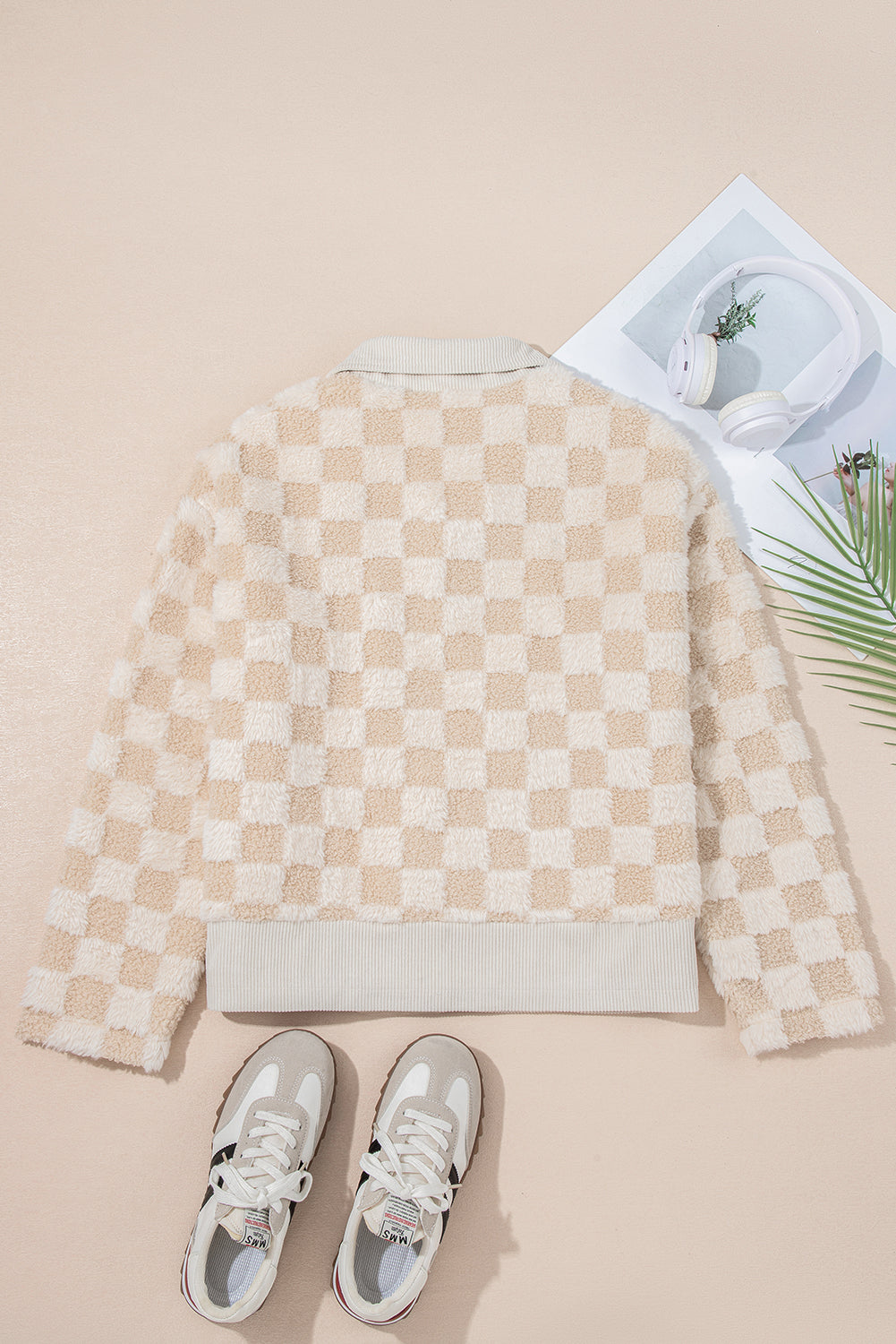Khaki Checker Sherpa Jacket