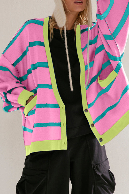 Pink Stripe Colorblock Cardigan