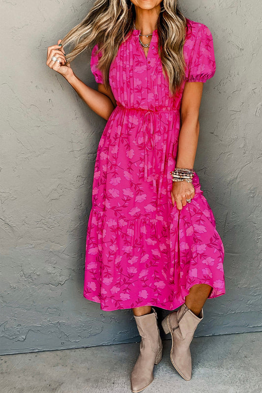 Rose Red Floral Midi Dress