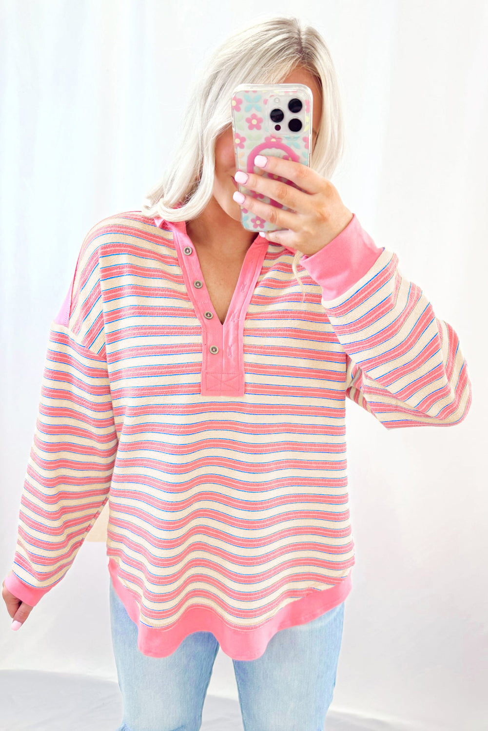 Pink Stripe Buttoned Top