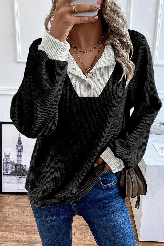 Black Ribbed Loose Fit Top