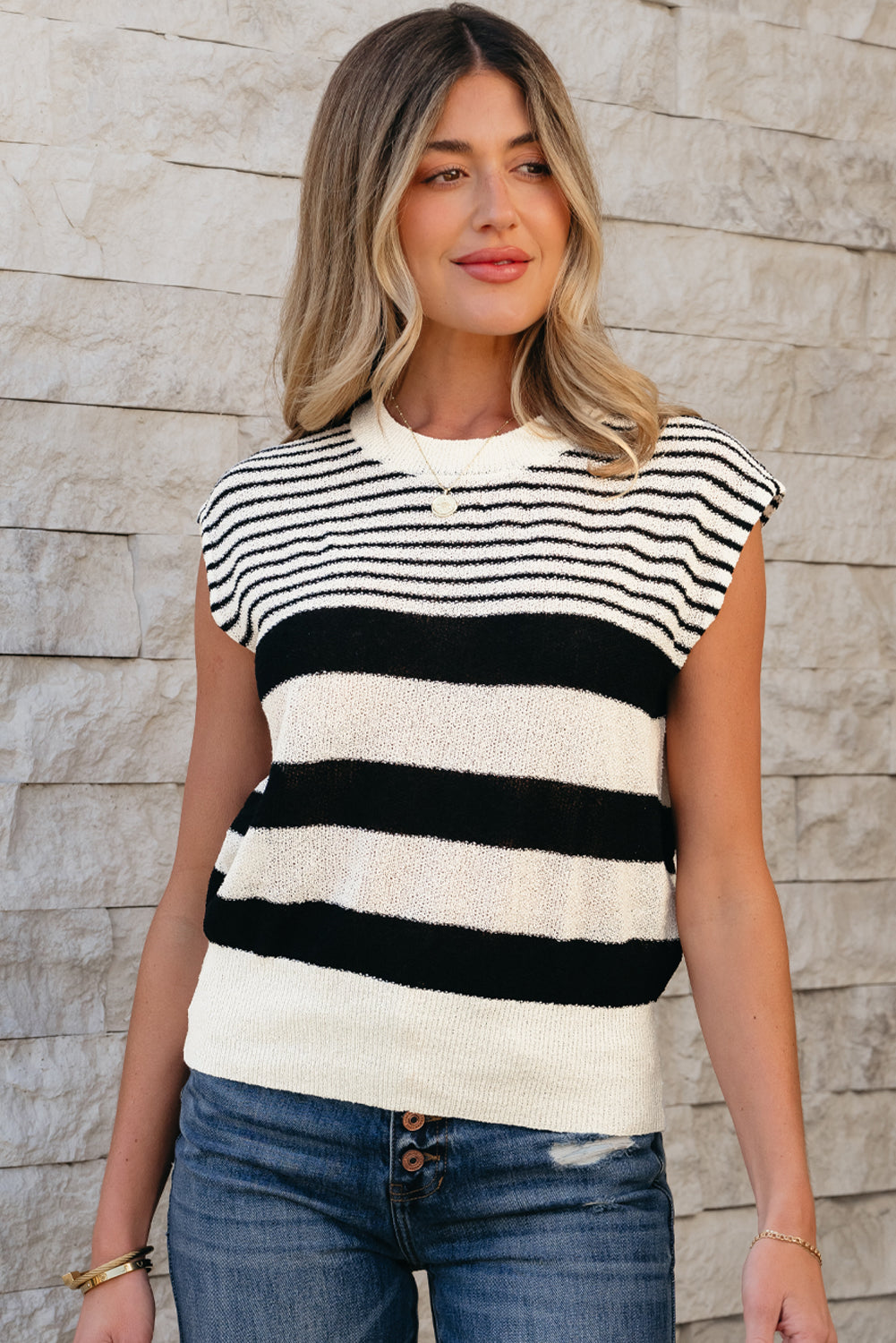Black Striped Sweater Vest