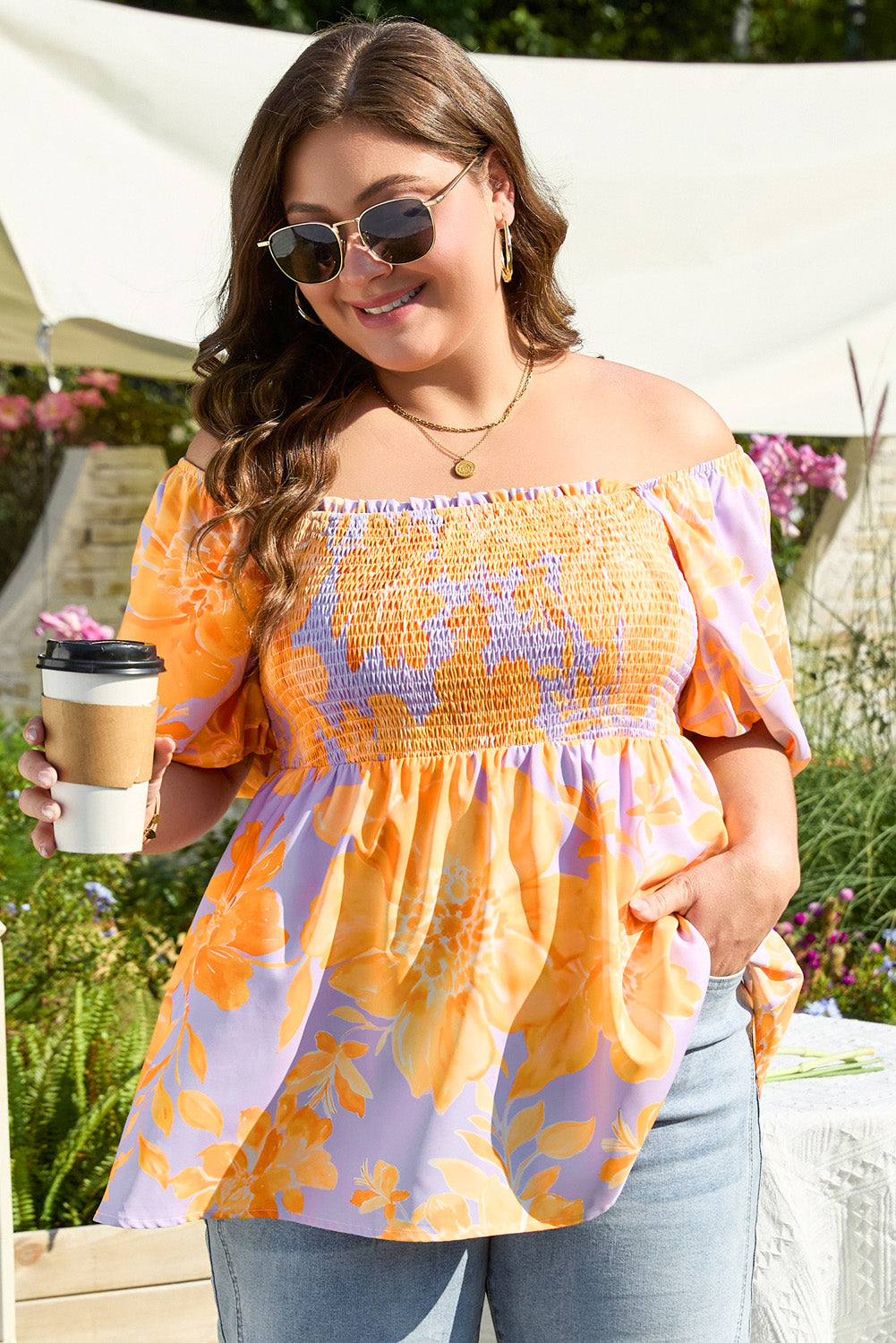 Purple Floral Babydoll Blouse