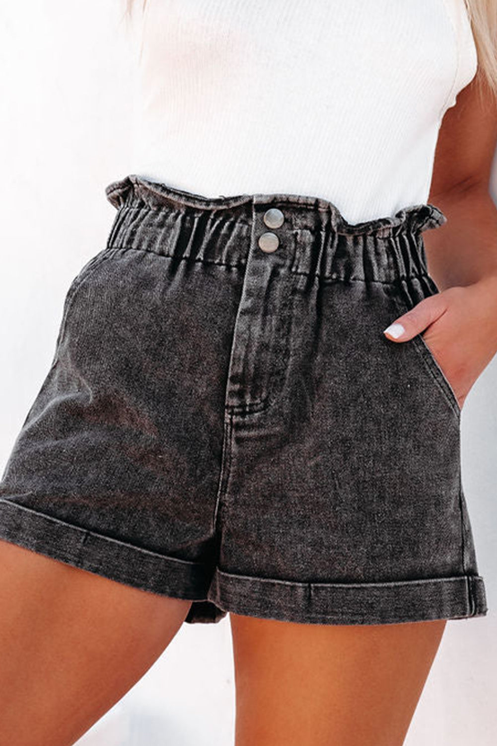 Black Vintage High Waist Denim Shorts