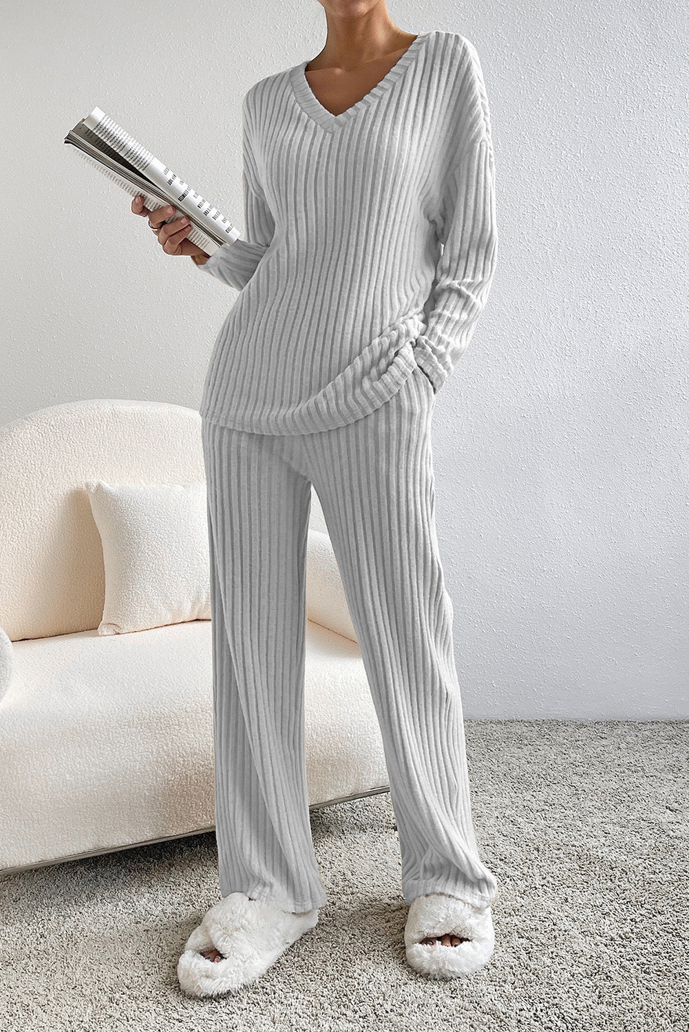 Light Grey Ribbed Set