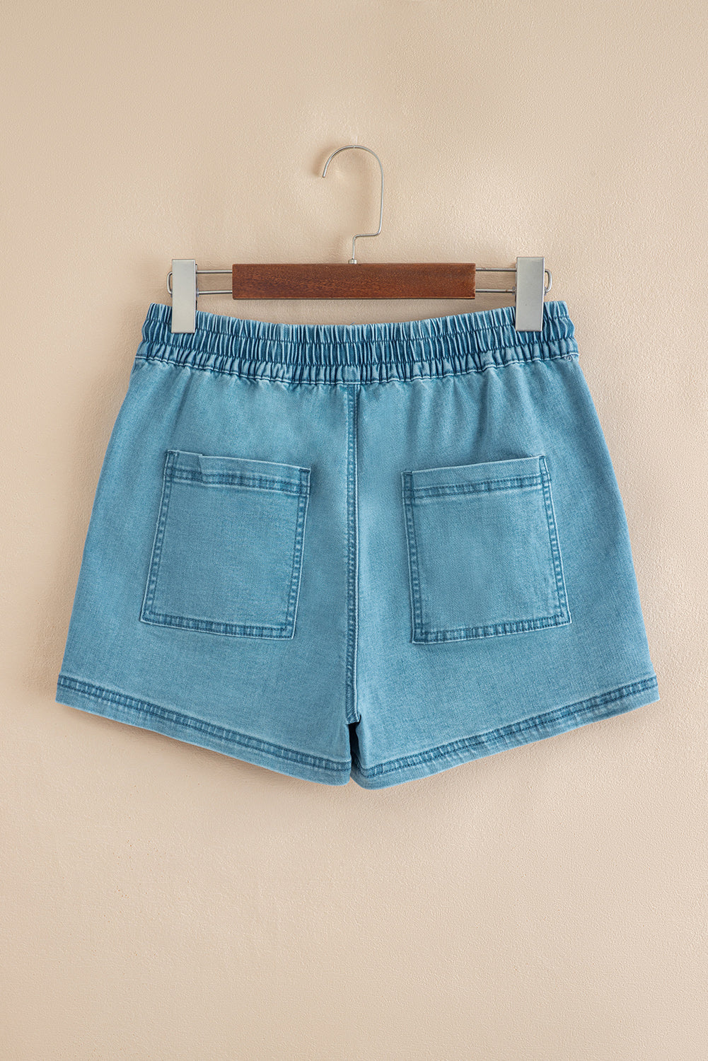 Blue Contrast Drawstring Elastic Waist Denim Shorts