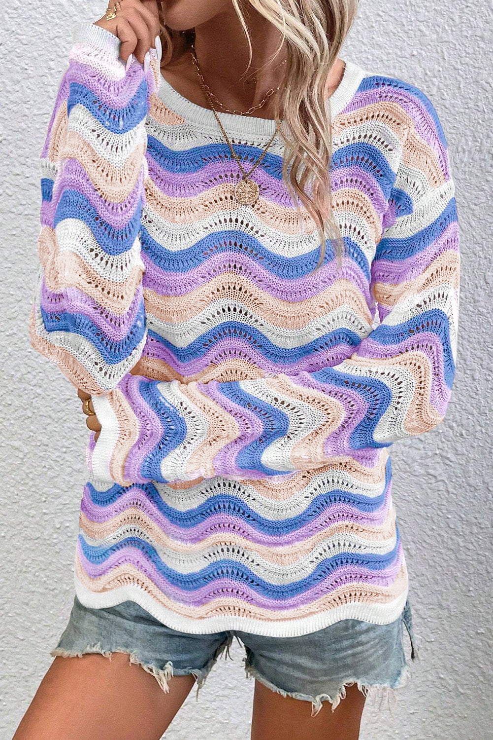 Purple Stripe Wavy Sweater