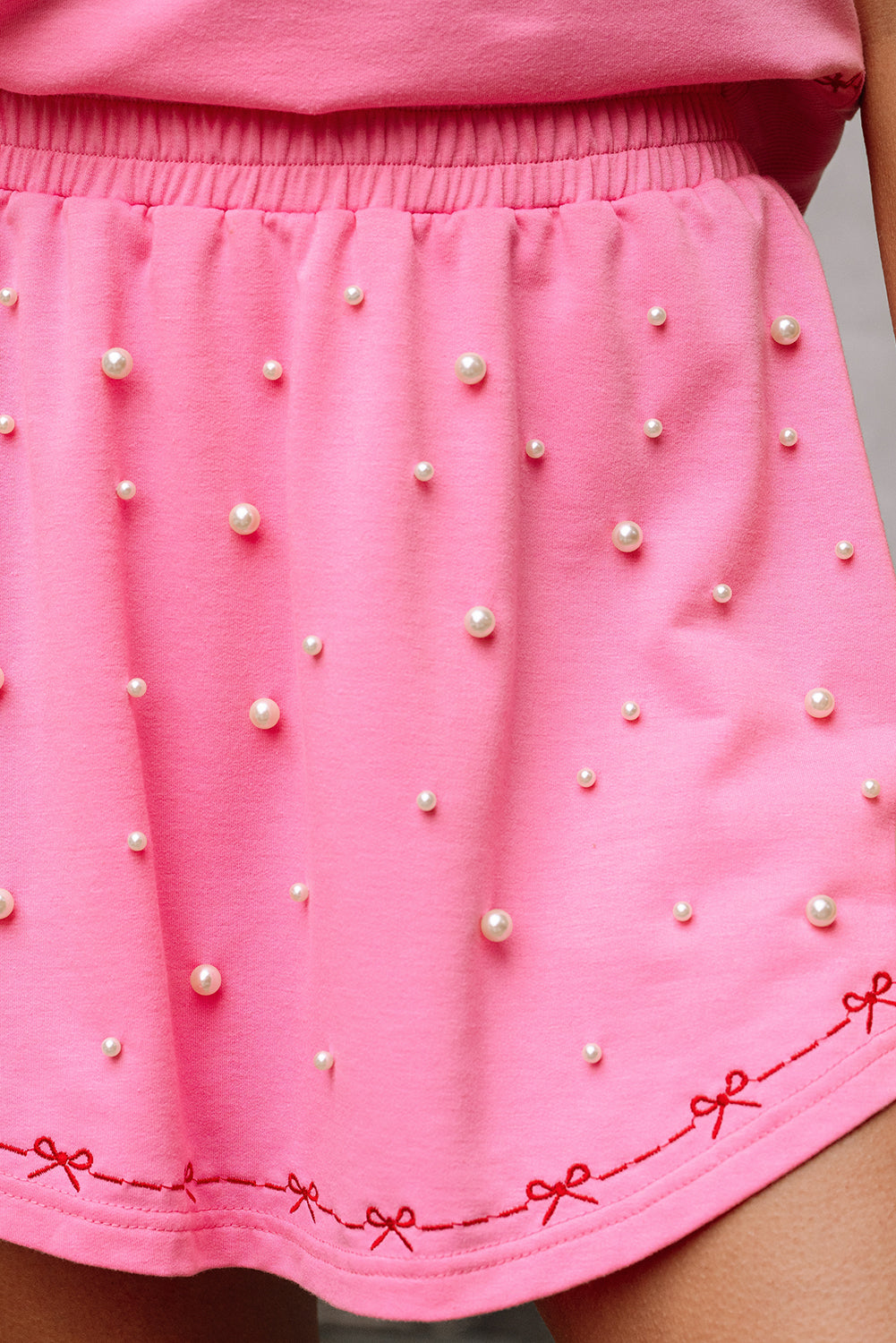 Pink Contrast Bow Trim Pearl Set