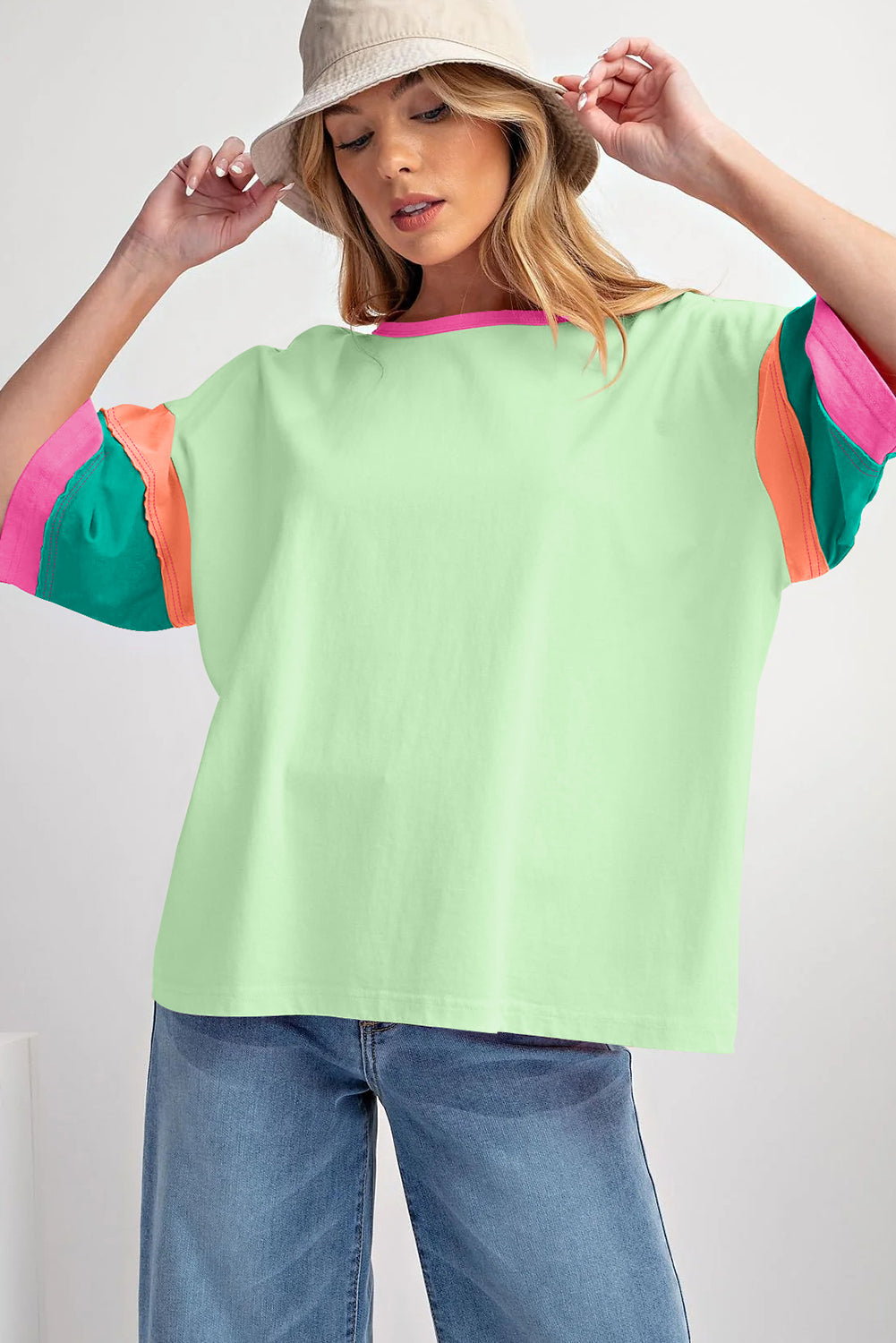 Green Color Block Oversize Top