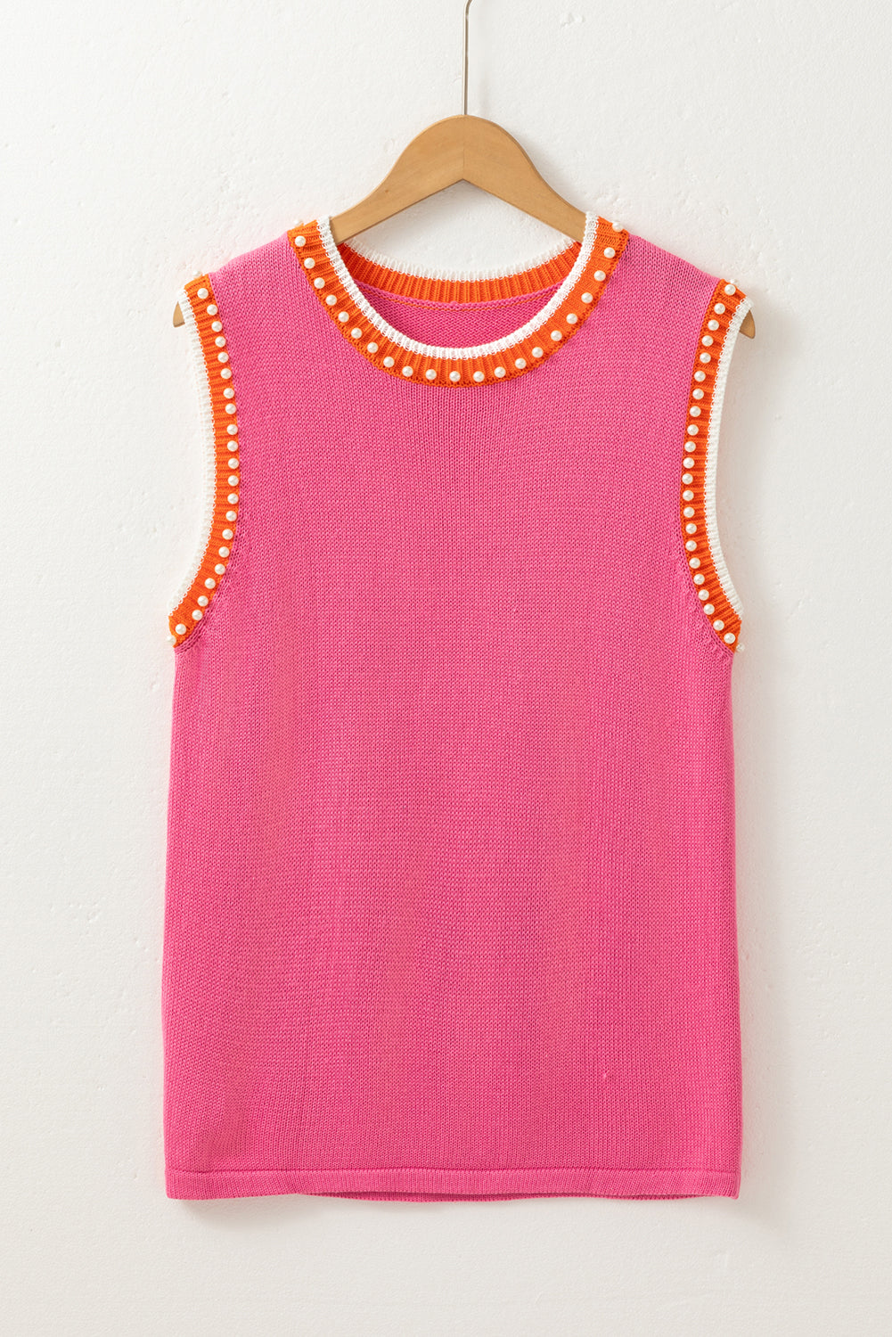 Bright Pink Pearl Detail Sweater Tank