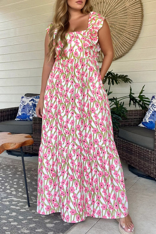 Pink High Waist Floral Maxi Dress