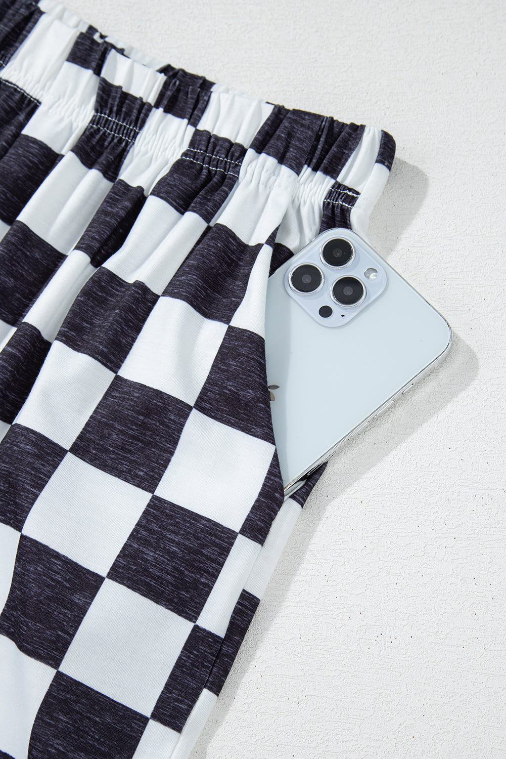Black Checked Print High Waist Wide Leg Pants