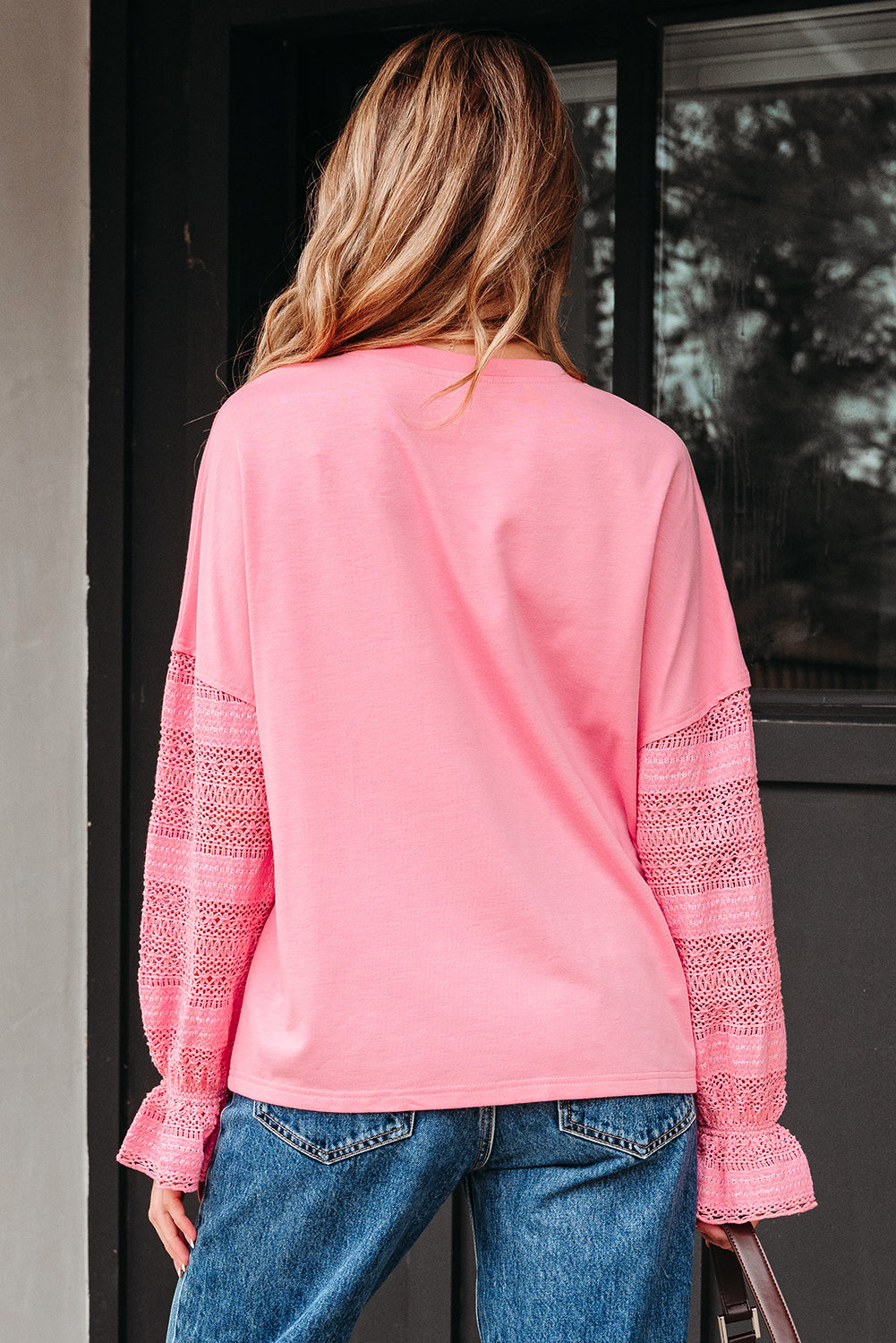 Pink Drop Shoulder Loose Sweatshirt