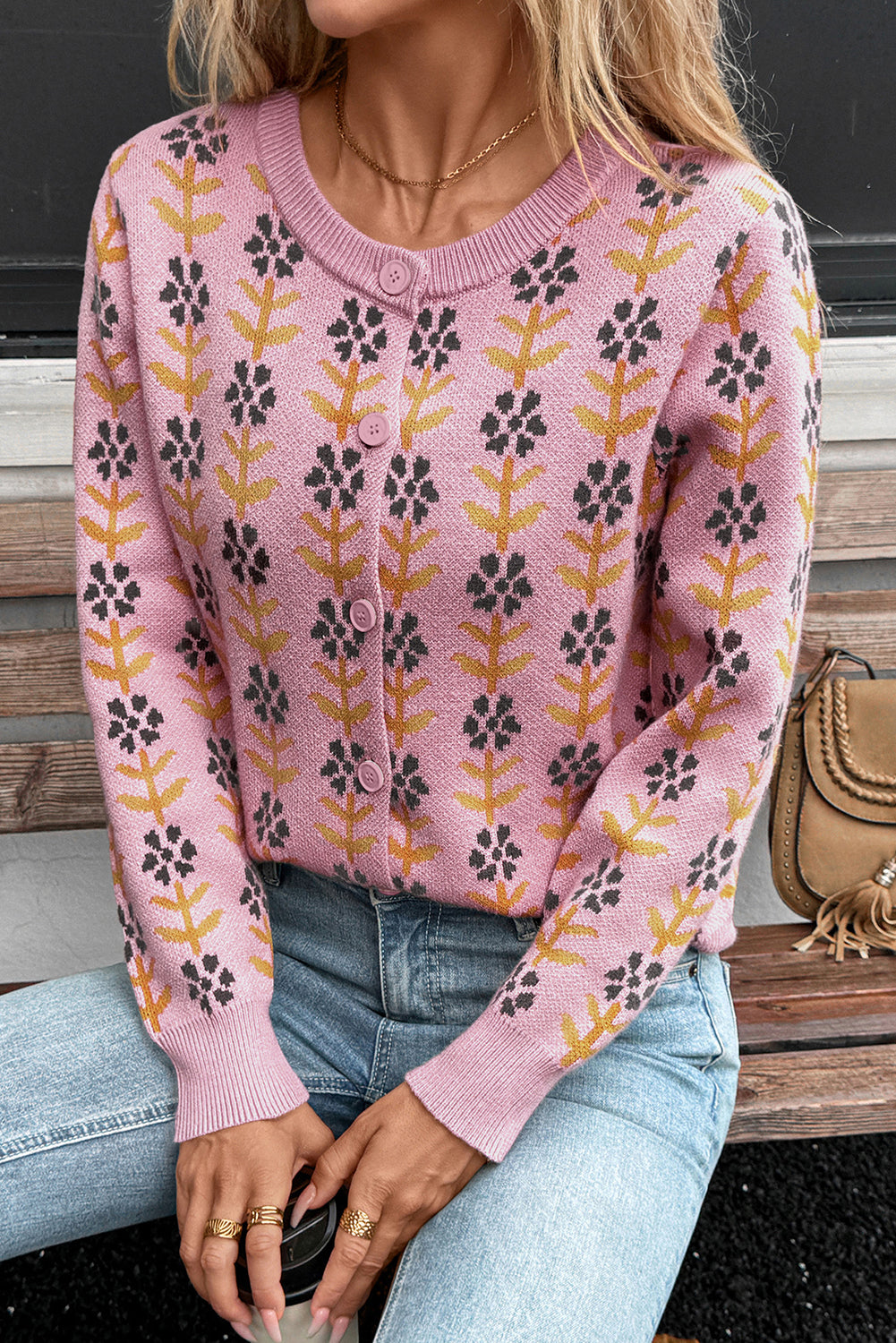 Pink Floral Cardigan Sweater