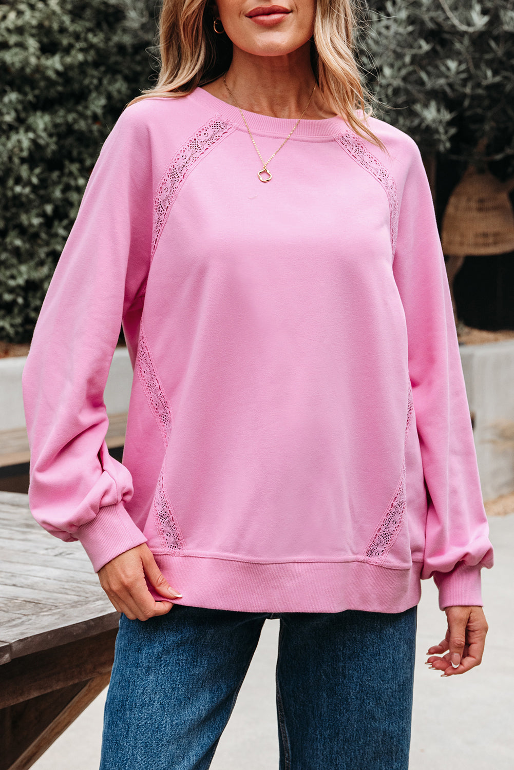 Bright Pink Lace Sweatshirt