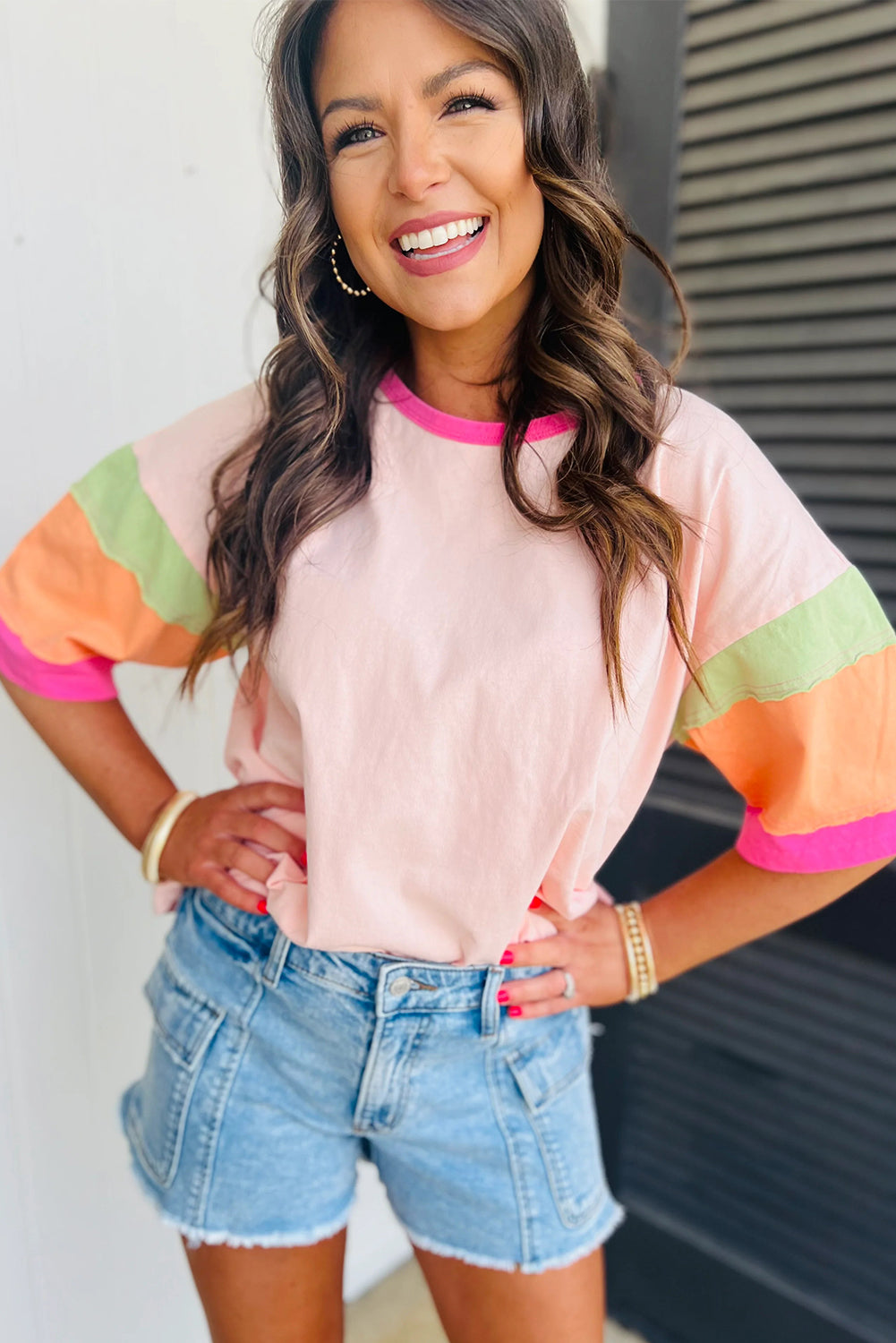 Pink Color Block Oversize Top