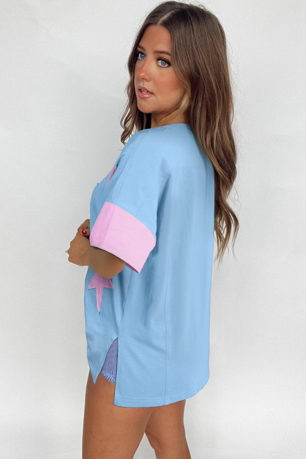 Frayed Denim Star Patched Oversize Shirt