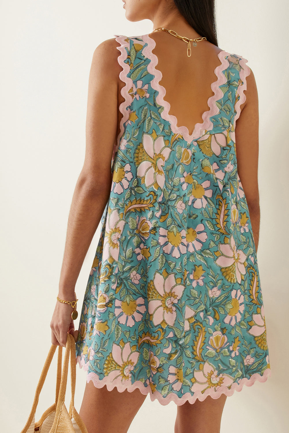 Sky Blue Floral Mini Tank Dress