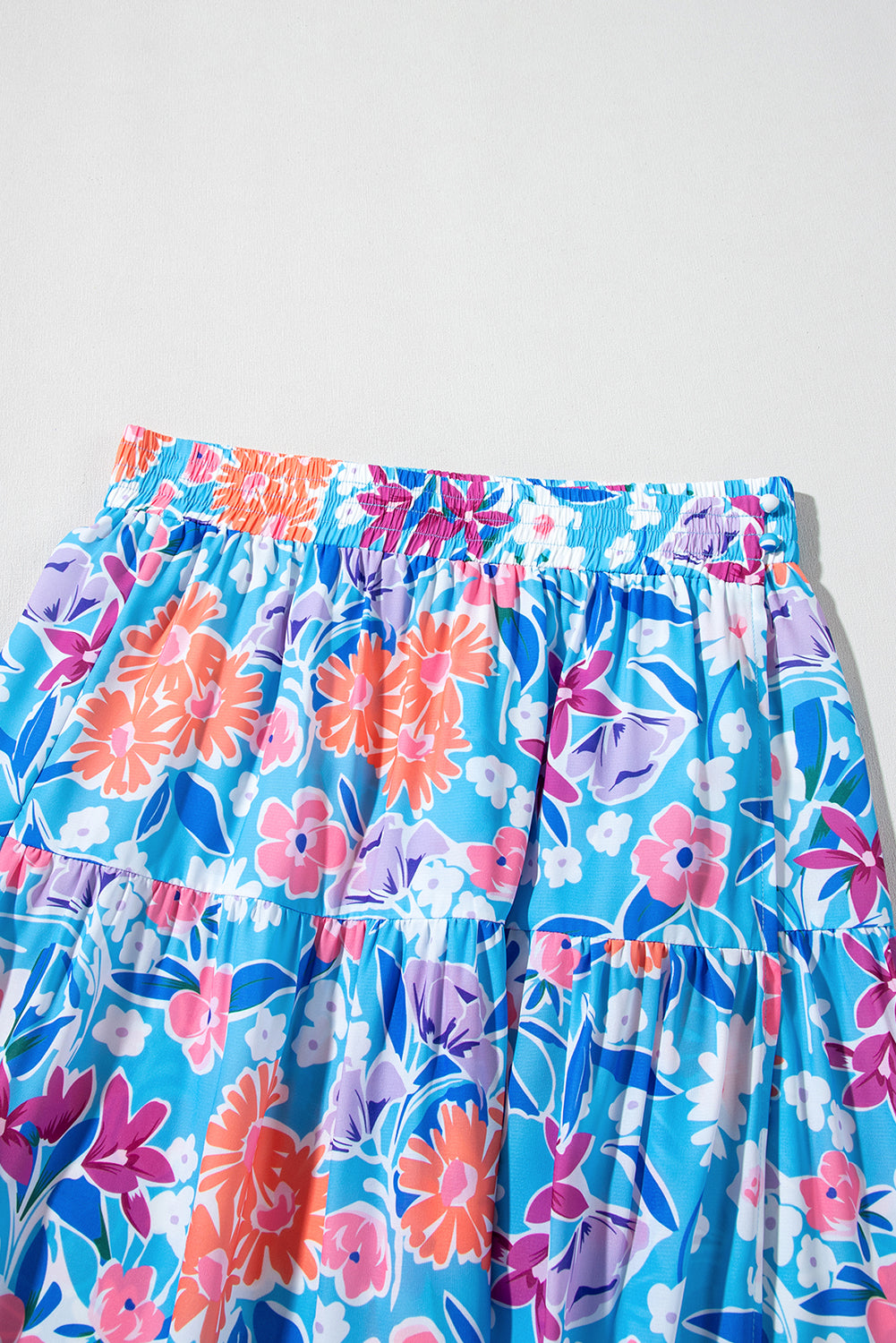 Sky Blue Floral Wrap Long Skirt