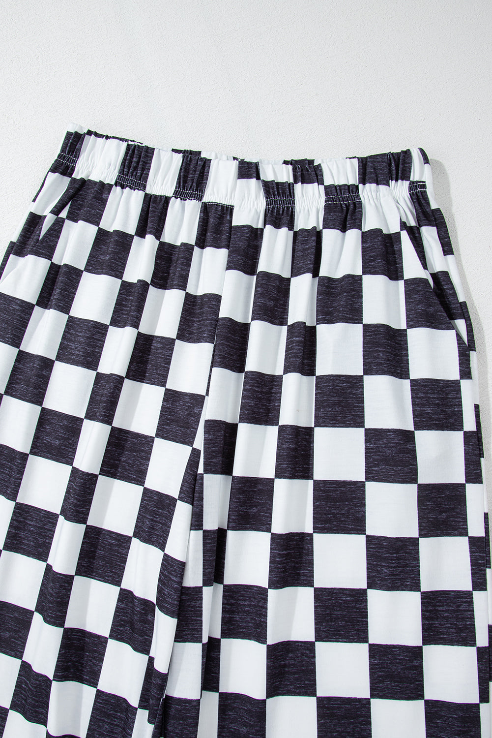 Black Checked Print High Waist Wide Leg Pants