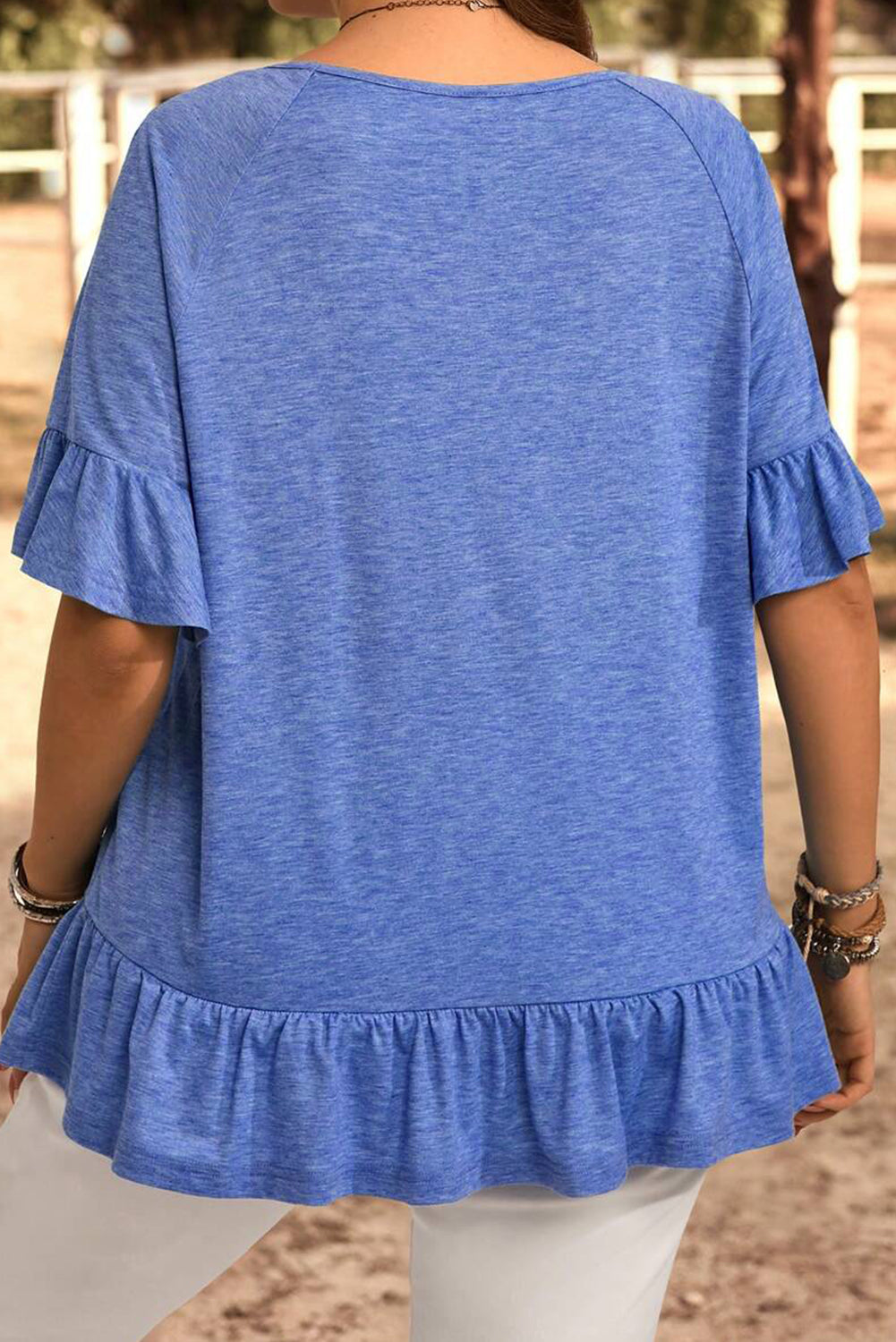 Blue Ruffled Casual Blouse