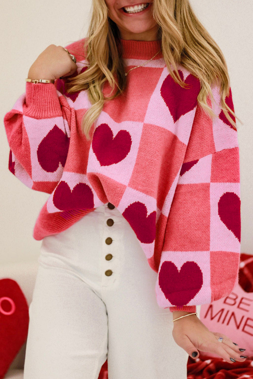 Pink Heart Block Sweater