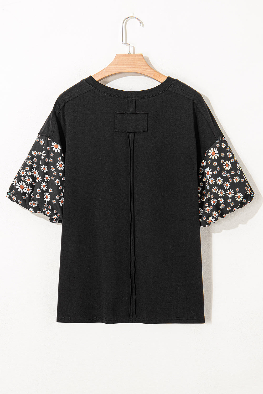 Black Floral Puff Oversized Top