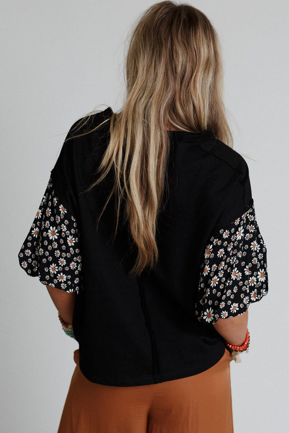 Black Floral Puff Oversized Top
