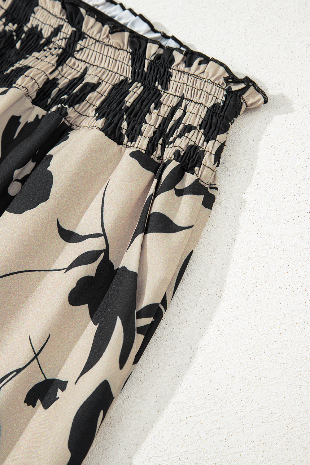 Khaki Floral Print Wide Leg Pants