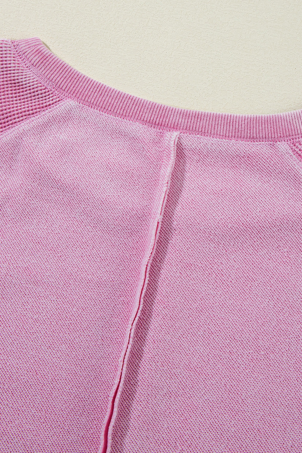 Pink Waffle Knit Patchwork Sweatshirt