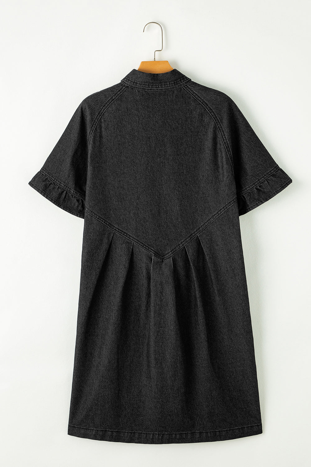 Black Frilled Denim Shirt Dress