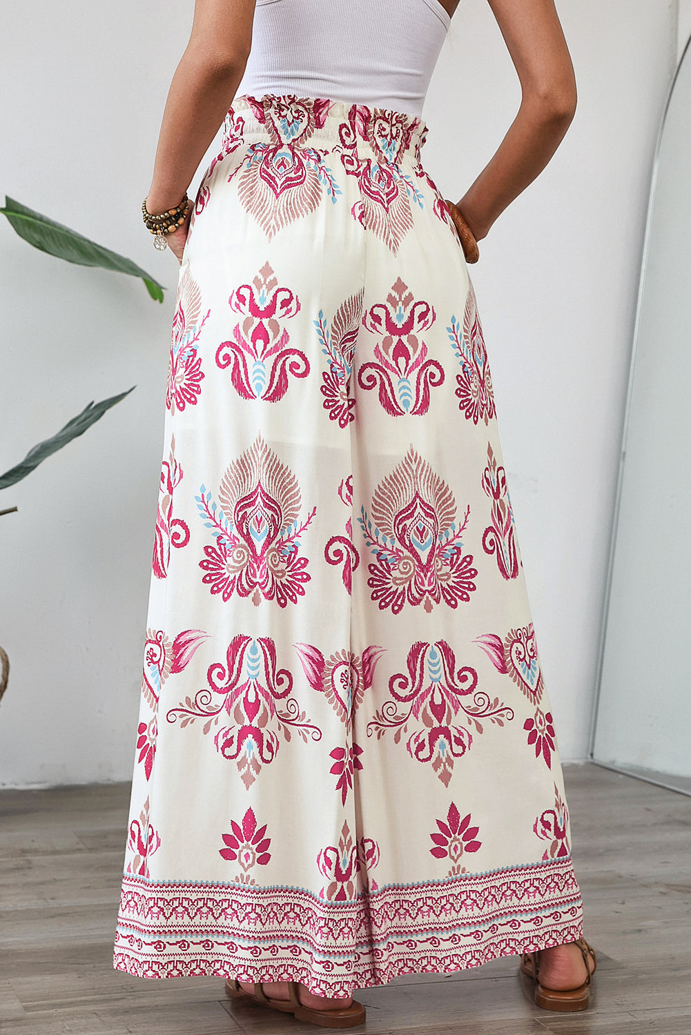 Rose Boho Printed Wide Leg Pants