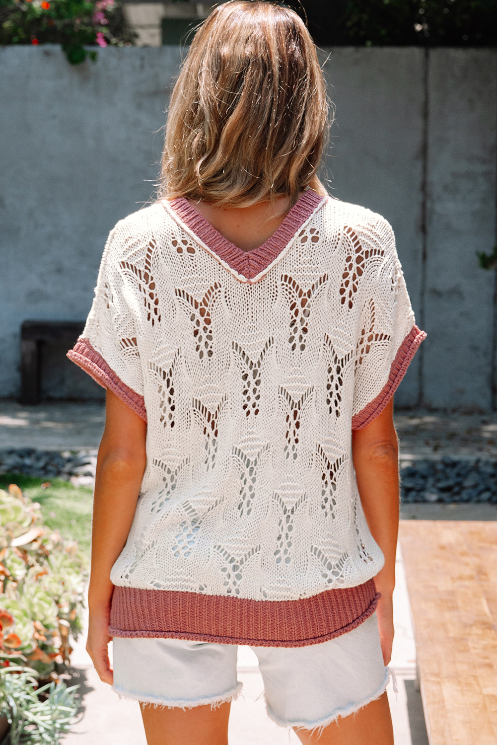 Embroidered Flowers Colorblock Sweater