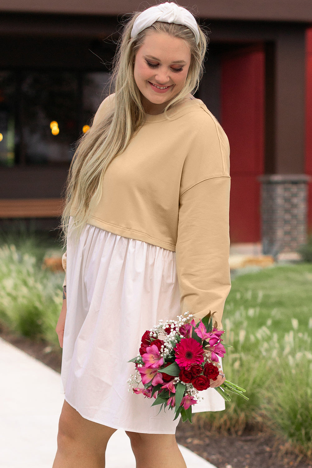 Apricot Color Block Mini Dress