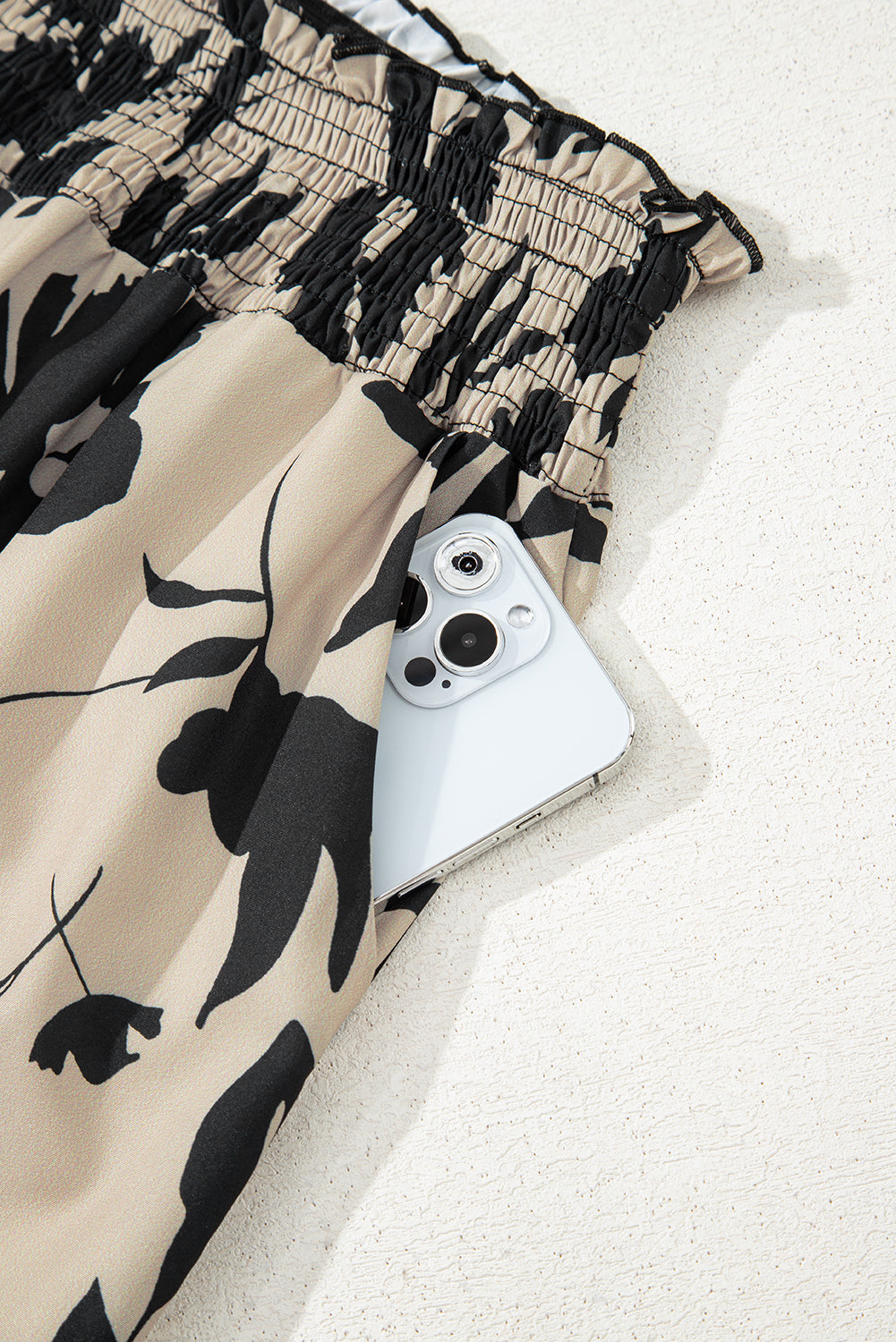 Khaki Floral Print Wide Leg Pants