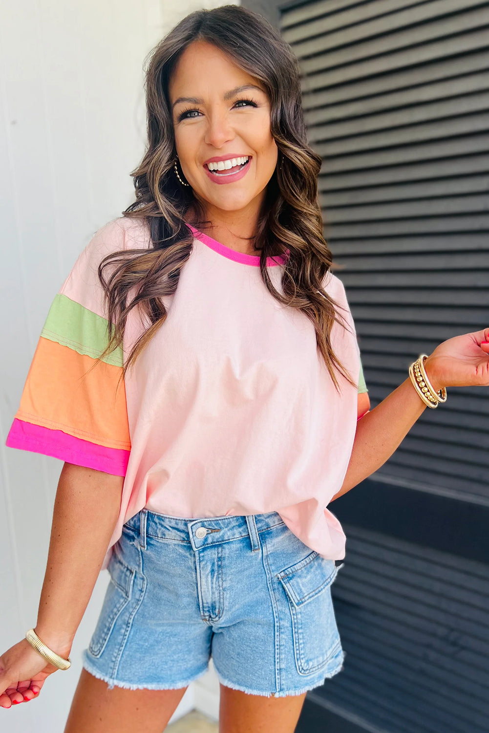 Pink Color Block Oversize Top