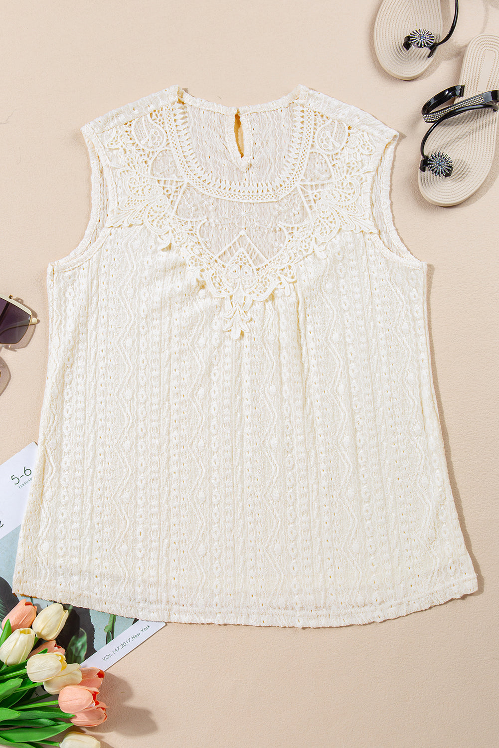 Apricot Lace Crochet Tank Top