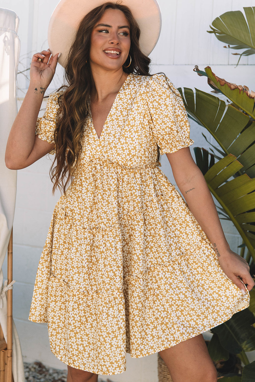 Yellow Floral Mini Dress
