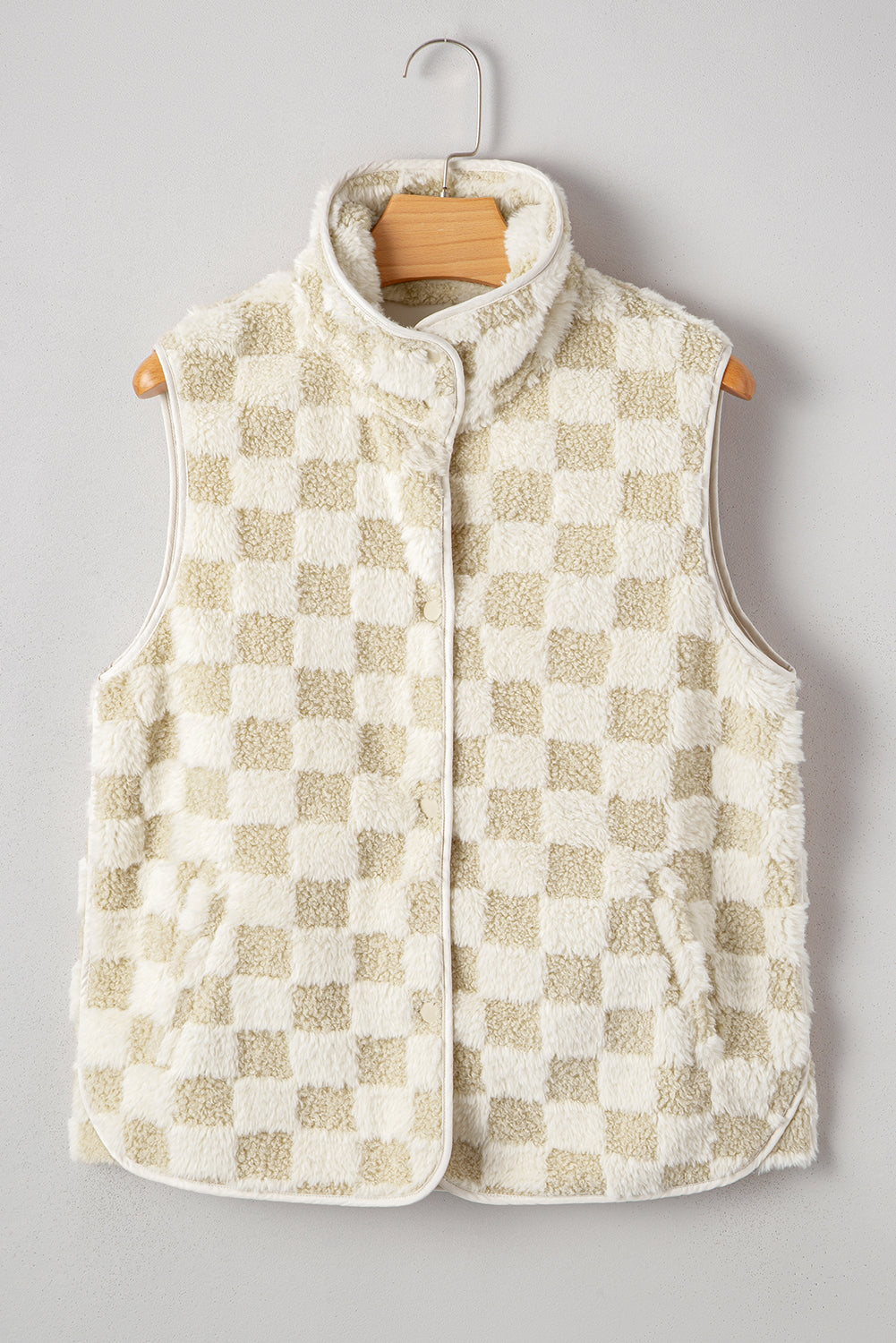 Khaki Sherpa Vest Jacket With Pocket