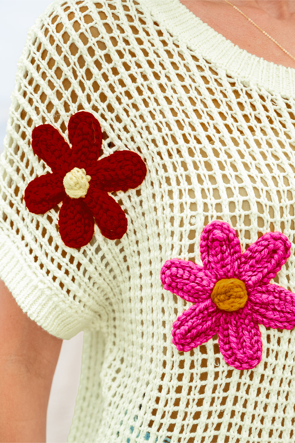 White Crochet Flower Shirt