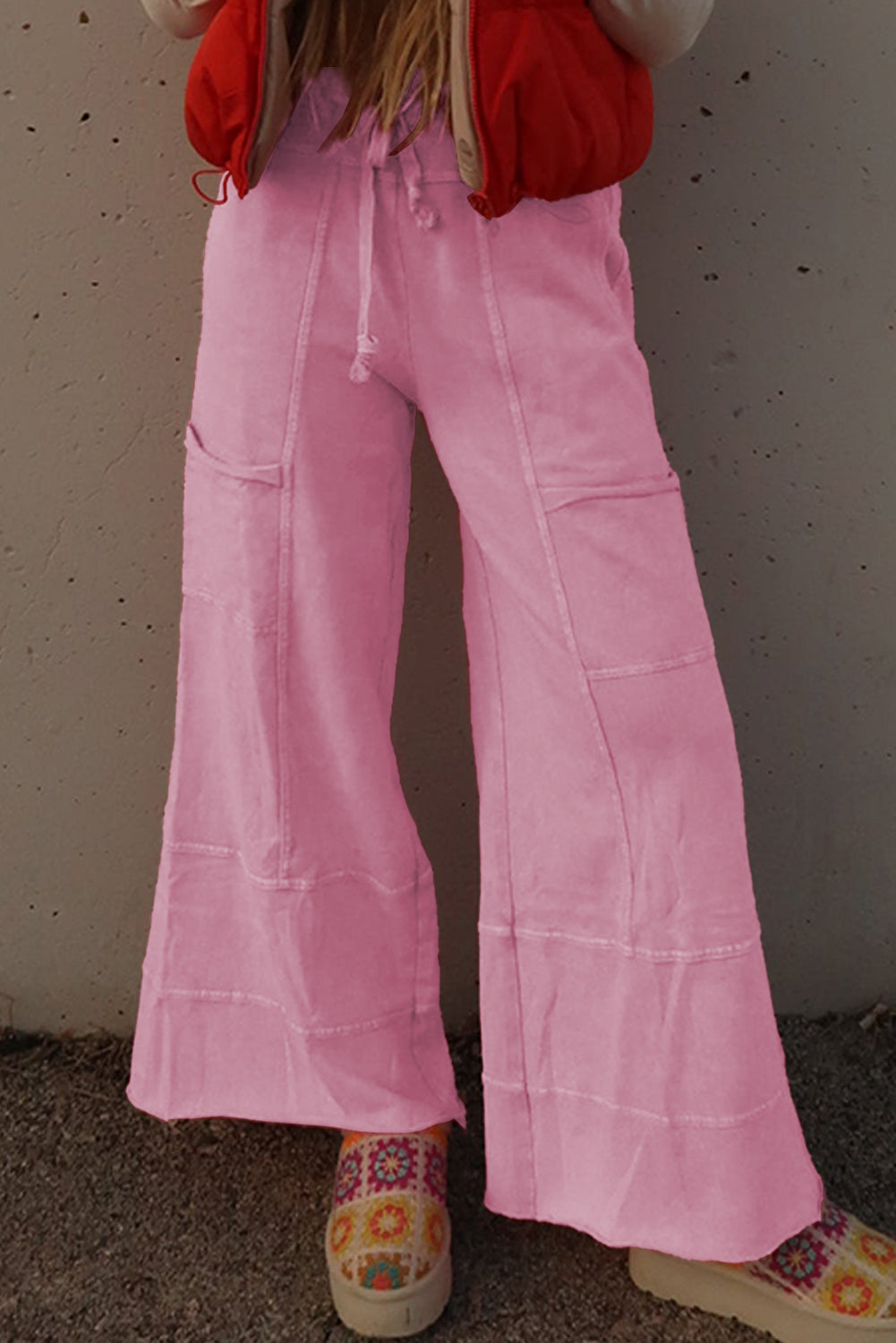 Pink Mineral Wash Wide Leg Cargo Pants