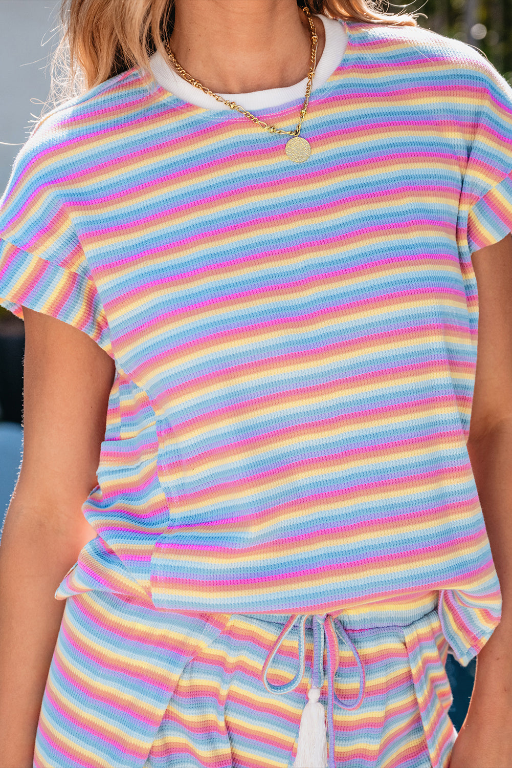 Pink Stripe Rainbow Wide Leg Pants Set