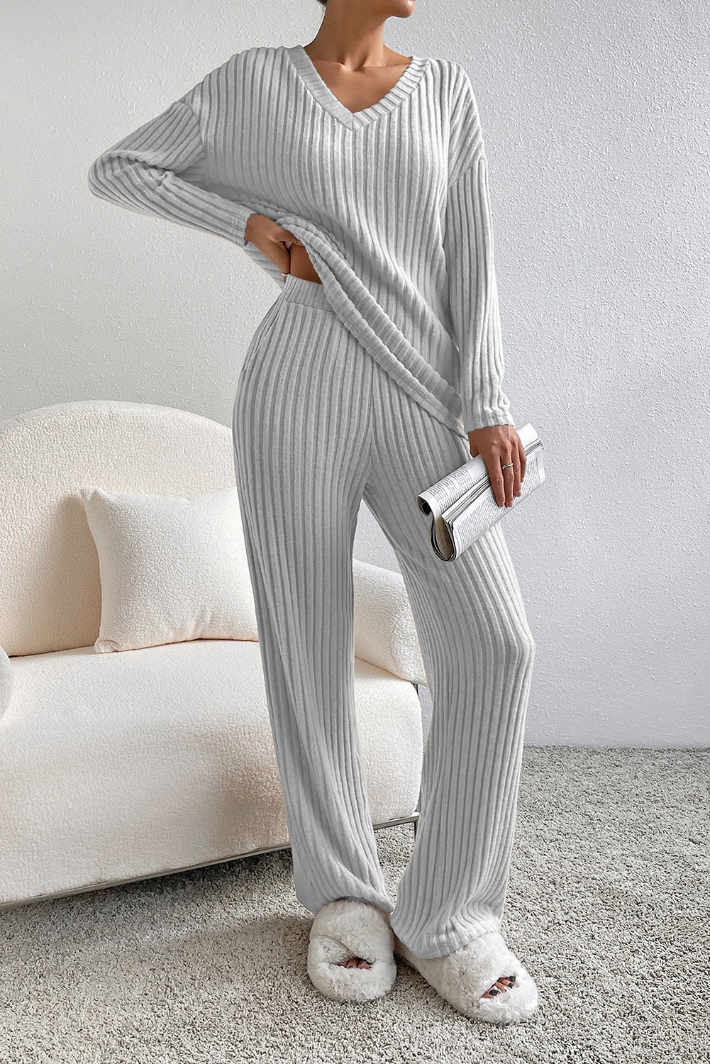 Light Grey Ribbed Set