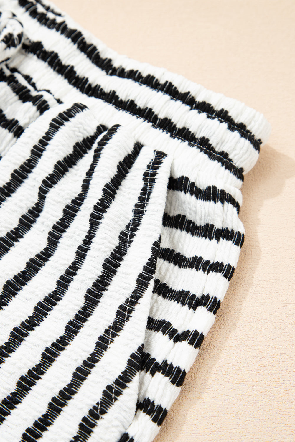 Black Stripe Top and Drawstring Shorts Set