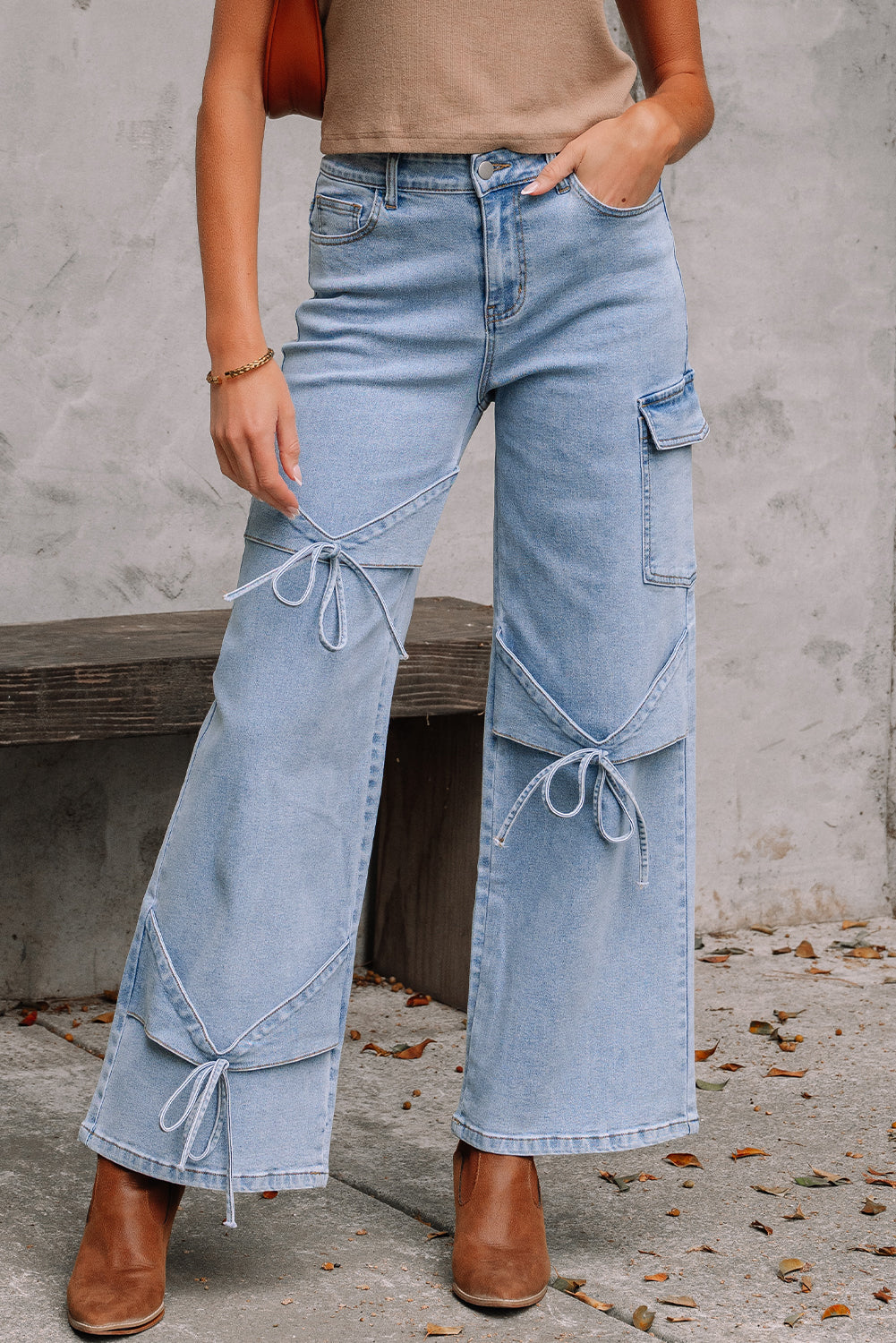 Blue Bowknot Cargo Jeans