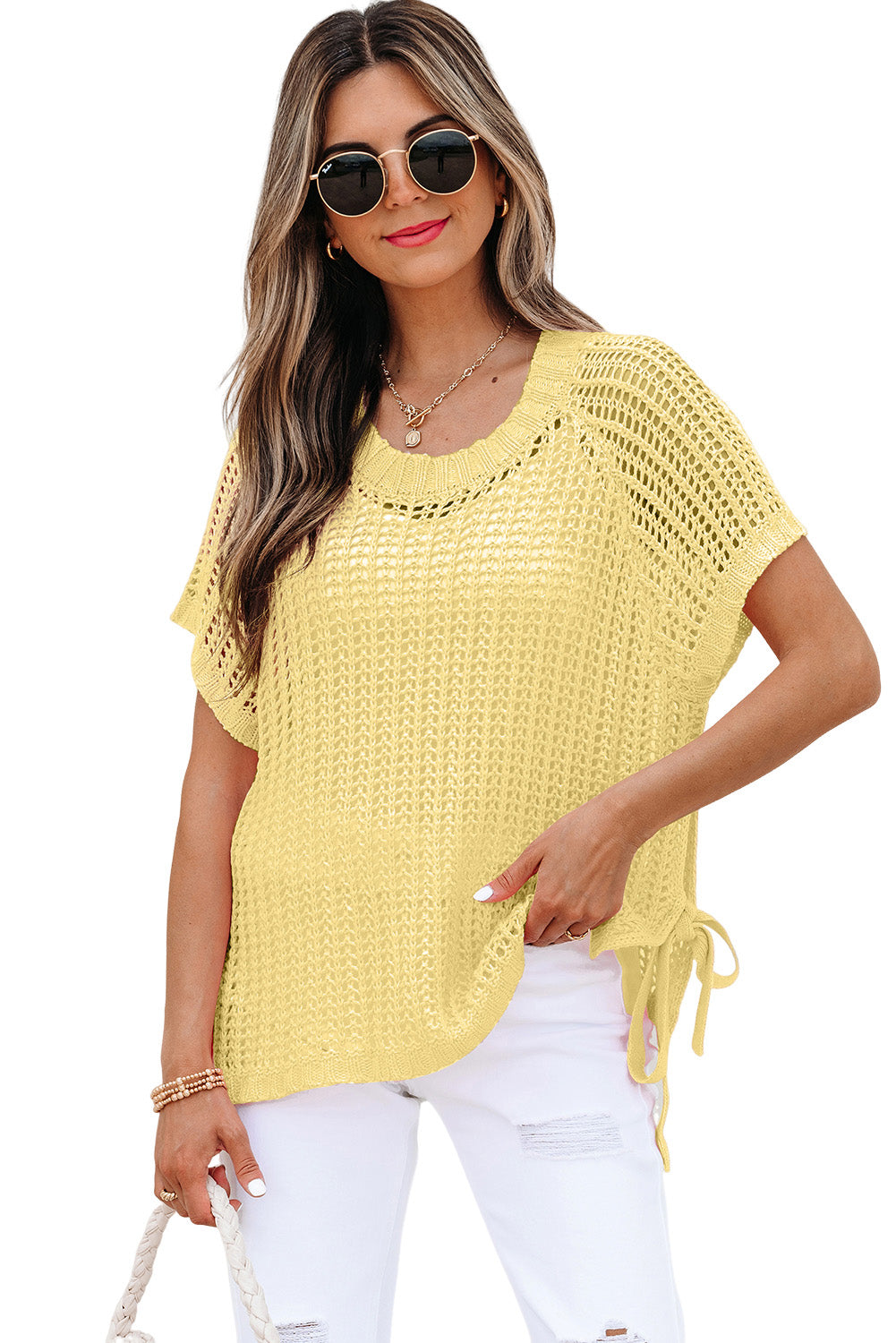 Yellow Cream Crochet Sweater Top