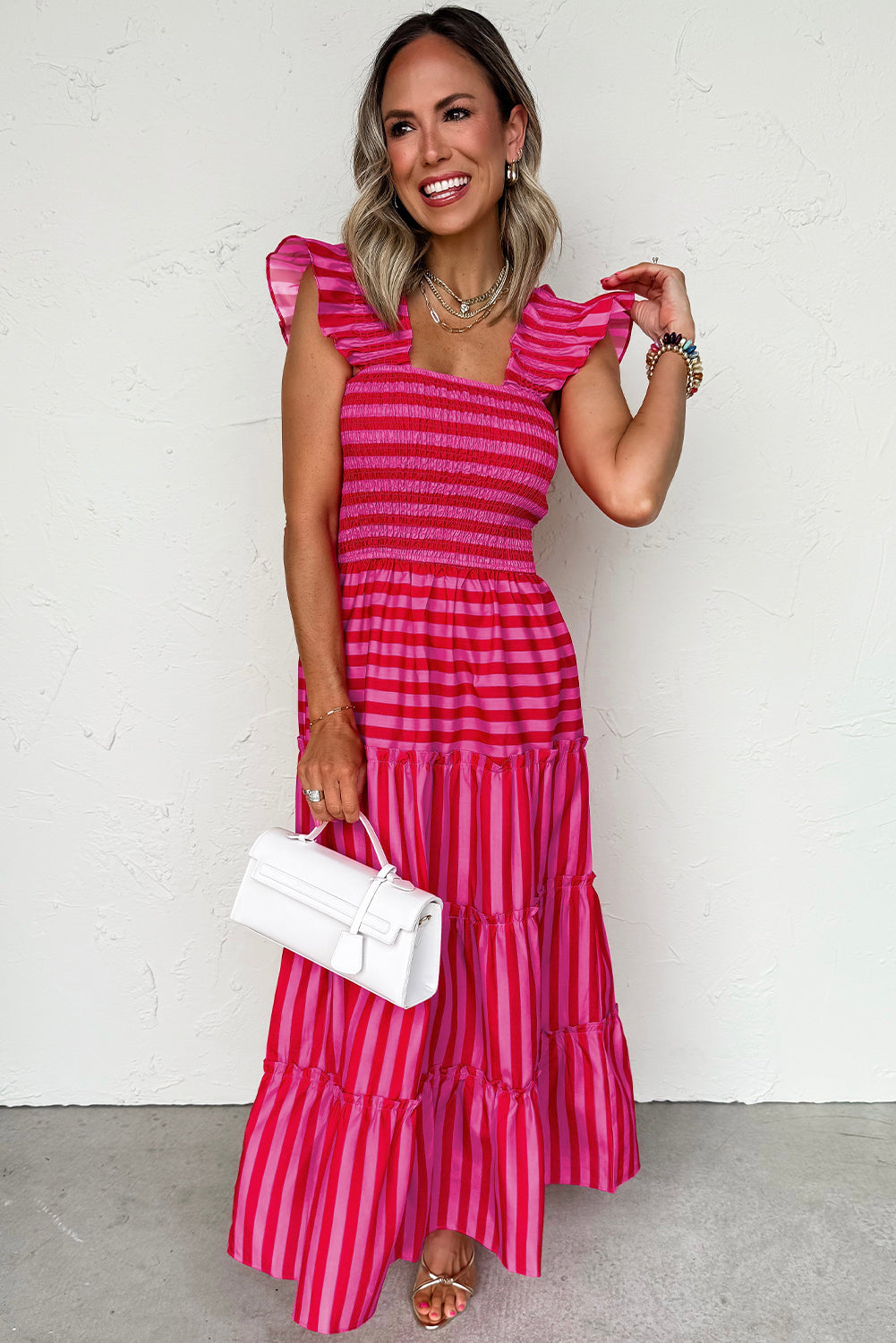 Rose Stripe Tiered Maxi Dress
