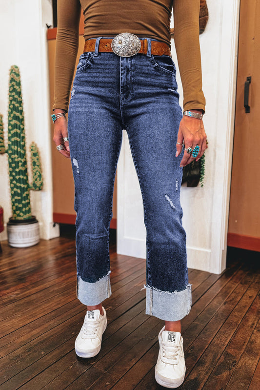 Folded Cuffed High Waist Jeans