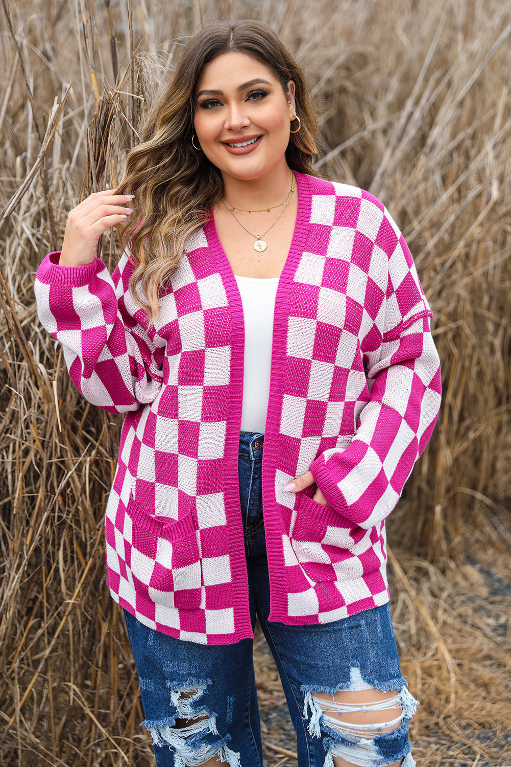 Bonbon Checkered Cardigan