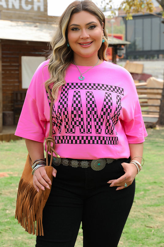 Bright Pink Checker MAMA Shirt